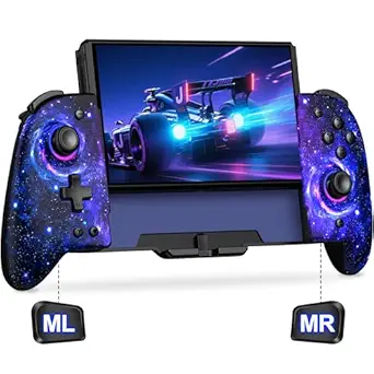 Gammeefy Switch Controllers, Hall Effect Joystick Switch Joypad forSwitch/OLED, Full-Size Grip Wireless Switch Pro Controller with 9 Color Lights. Ideal for Those Who Prefer Handheld Mode
