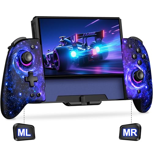 Gammeefy Switch Controller – Hall Effect Joysticks &amp; Enhanced Grip – One Piece Switch Joypad Replacement Switch Pro Controller with 8-Color RGB Lighting, Turbo, Macros - Starry Sky, 6.2"/7"