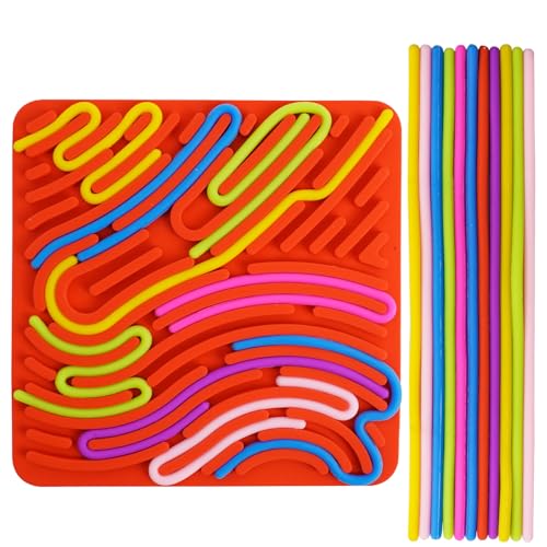 Sensorik Spielzeug Activity Board 5.7×5.7 Inch, Silikon Sensory Toys Fidget Spiel Zur Autismus, Stress, ADHD, Anxiety Spiele Play Toy Für Kinder ab 3 Jahr & Erwachsene, zum 11 Schnüren(Rot)