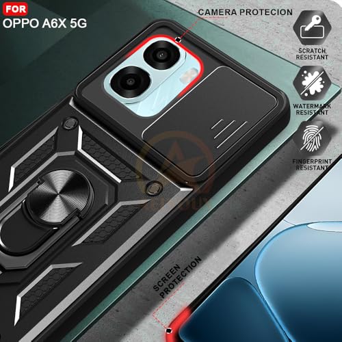 Image of Armor Bumper Back Cover Case for Oppo A6X 5G Rotating Camera Cover, Ring Holder & Kickstand | Heavy Duty & 360 Degree Protection Oppo A6X 5G Back Cover (Black)