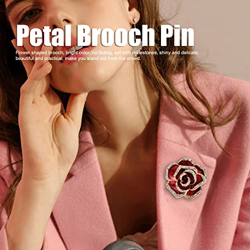 Image of Women Flower Brooch Pin Petal Burgundy Wedding Exquisite Retro Alloy Rhinestone Petal Brooch Pin Party Elegant Exquisite Art Brooch for Women Brooch Simple Pin