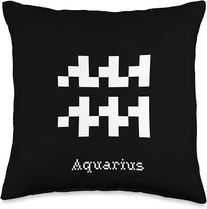 Aquarius Pixelated Astrology Symbols Zodiac Horoscope Sign Throw Pillow
