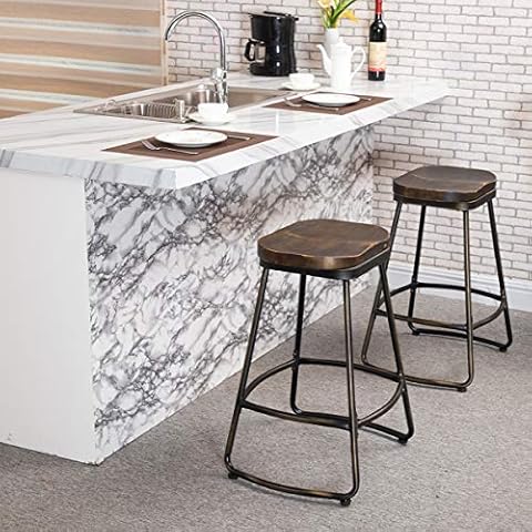 Awonde 24" Swivel Bar Stools Set of 2 Industrial Metal Counter Height Barstools with Wood Top Cover