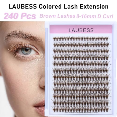 Image of Colored Lash Clusters LAUBESS Dark Brown Colored Eyelash Clusters Wispy Colored Lash Extensions Colorful Lash Clusters Individual Lashes (Brown 40D-0.07D-Mix8-16)