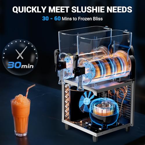 Image of Slushie Machine Commercial, 4Galx2 Tanks Frozen Drink Machine, 110V Stainless Steel Margarita Slushie Maker for Restaurant Bar Home Party Cocktail Alcohol Beverage Wine, 8Gal /30L