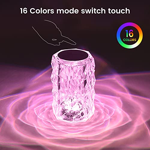Kingdo Crystal Lamp 16 Color Changing Rgb Night Light, Rechargeable Rose Diamond Table Lamp Touch Lamp For Bedroom Living Room, Kids Room, Office #TOP2