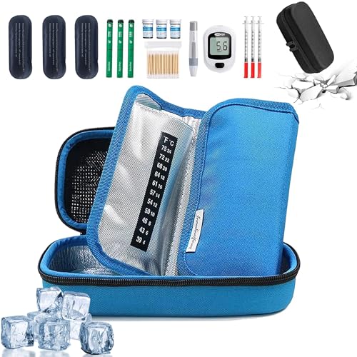 Opiniones de Porta alimentos que Puedes Comprar On-line. 50 AFPYC Bolsa Enfriamiento Insulina, Diabetes Organizer Cooler, Estuche de Viaje para Hielera, Aprobado por TSA, Temperature Display y 3 Bolsa de Hielo (Azul)
