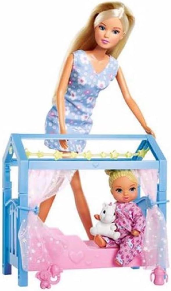Steffi Love Sweet Dreams 105733521 Doll with Cute Baby and Cot with Glow in The Dark Function, 12 Pieces, 29 cm, for Children Age 3+