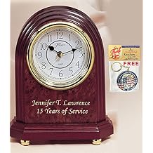 AllGiftFrames Etched Personalized Gold Colorfill Text Desk Wood Arch Desk Clock with Golden Foot. Nice Wedding Gift Table Clock, Mantle Clock, Retirement Appreciation Gift and Employee Service Award