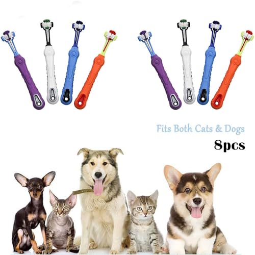 Image of Orgrimmar 8 Pcs 3-Sided Pet Toothbrush Dog Cat Mouth Dental Teeth Care | Pet Brush for Bad Breath Tartar Cleaning