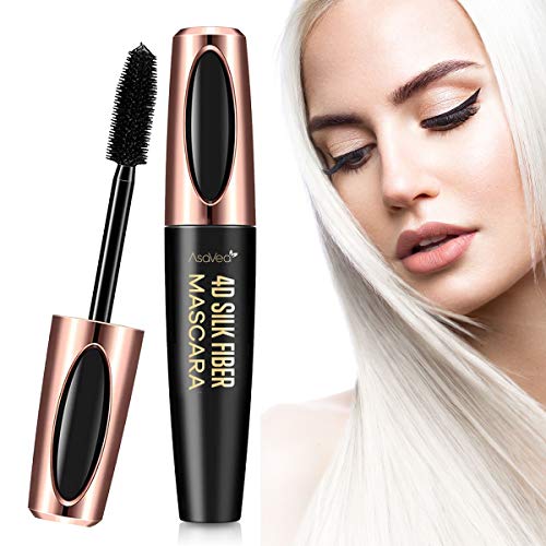 AsaVea 4D Silk Fiber Lash Mascara Waterproof, Luxuriously Longer, Thicker, Voluminous Eyelashes, Long-Lasting, All Day Exquisitely Lush, Full, Long, Thick, Smudge-Proof Eyelashes (Black)