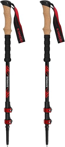 KINGGEAR Bastones de senderismo de fibra de carbono  Cerraduras telescópicas plegables con mango de corcho natural y bastones de senderismo con
