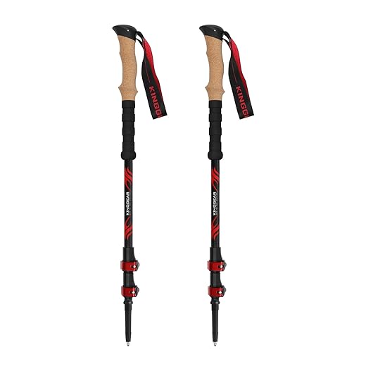 KINGGEAR Carbon Fiber Hiking Poles – Telescopic Collapsible Flip Locks Nordic Walking Sticks with Natural Cork Handle and EVA Grips Trekking Poles