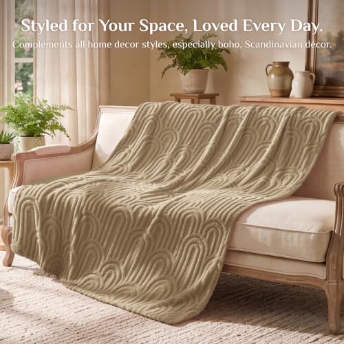 Image of BEDELITE Light Brown Boho Fleece Twin Blanket for Bed, 60x80 Inches