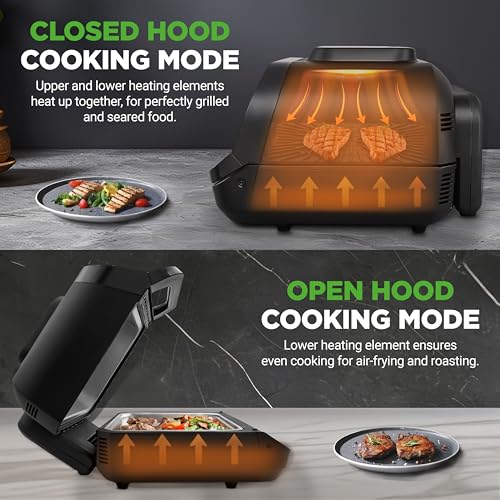 NutriChef Indoor Smokeless Grill | Smart Grill & Air Fryer with 7 Cooking Functions | 6L Capacity | Includes Smart Thermometer | Precise Temperature Control | Non-Stick Removable Grill Plates by NutriChef - Image 3