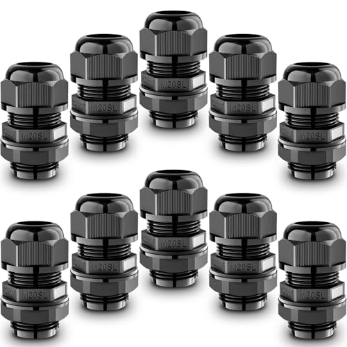 QILIPSU 10pcs M20SL Long Thread Cable Gland Waterproof IP68 Nylon Strain Relief Cord Grip Cable Pass Through Wire Connector