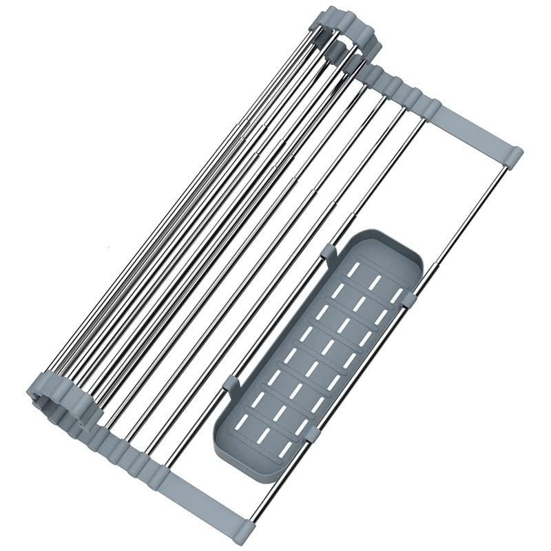Rejilla de Drenaje Rack de Secado de Plato Enrollable Ampliable for la Cocina Plegable sobre el Bastidor de Secado del Plato de Fregadero con diseño de Ahorro de Espacio Rejilla escurridora