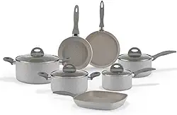 Brinox - Jogo de Panelas Antiaderente Ceramic Life Marble Blend com Indução 7 Peças - Cinza Claro