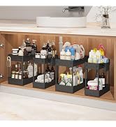 4-Pack Bathroom Sink Organizers & 2-Tier Clear Medicine Cabinet + Pull-Out Kitchen Pantry Storage
