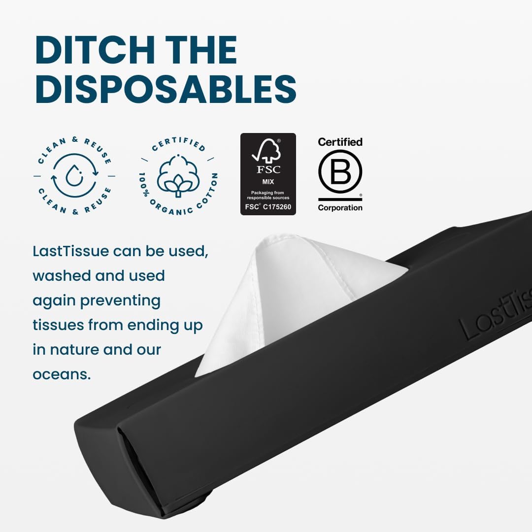 LastTissue® Reusable Cotton Tissue 3 Boxes | Face Towels & Handkerchiefs for Men & Women – Washable, Sustainable Facial Tissue with Storage Case