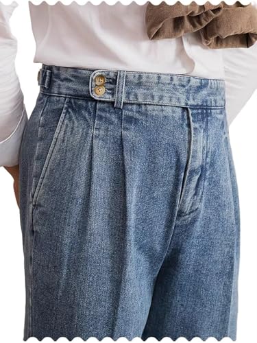 Men's Gurkha Trousers Classic Denim Dress Pants Regular Fit for Business Casual