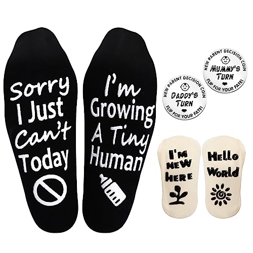 UAREHIBY New Mom Gifts, Baby Shower Gifts for Mom to Be Gift Growing a Tiny Human Mom & Baby Socks, Gifts For Pregnant Women