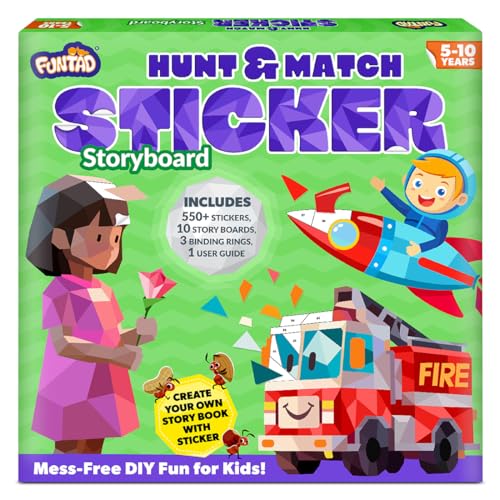 Image of Funtad Stickers Mess-Free DIY Art Activity & Story for Kids - Hunt & Match |550+ Stickers Number Matching Story-Based Learning Toy with 10 Boards|Screen-Free Fun| Gift For Boys & Girls Age 5,6,7,8,9,10 yr
