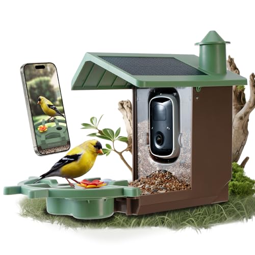 Smart Bird Feeder with Camera Solar Powered Outdoor - 2K HD Live Video, AI Bird ID, Squirrel-Proof, Instant Alerts & IP65 Weatherproof Outside, Great Gift for Familys & Friends