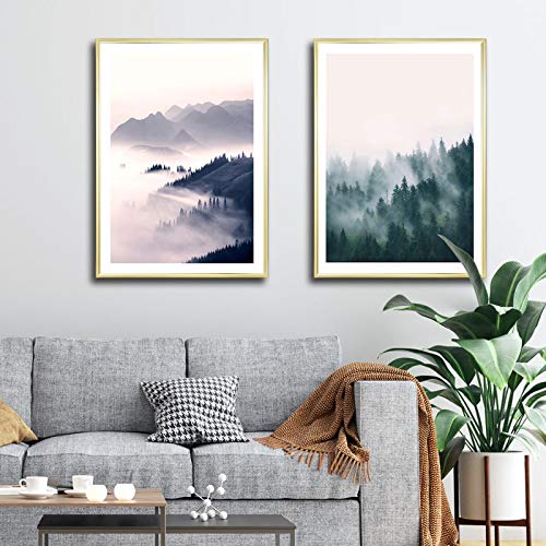 Art mural forêt brumeuse pour créer une ambiance zen dans votre chambre moderne x2