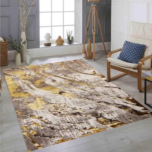 emmahome Living Room Rug Runner Hallway Modern Carpet, HERA, 160x230cm, BROWN/GOLD - 01987 - Cosy Home Interiors emmahome Living Room Rug Runner Hallway Modern Carpet, HERA, 160x230cm, BROWN/GOLD - 01987