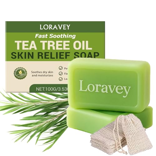 Loravey Antifungal Relief Soap Bar Tea Tree Oil Soap Natural Foot & Body Soaps for Healthy Skin Relief Soap Bar Infused with Tea Tree Oil Gentle Exfoliating Bar Soap for Men Women 3.5oz (1 3.5OZ)