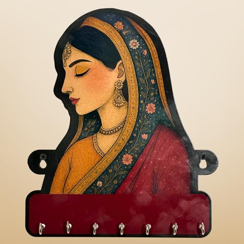 Image of Royal Graceful Lady MDF Key Holder - Decorative Modern Wall Art for Home | Elegant Key Organizer for Bedroom, Living Room, Guest Room & Dining Area