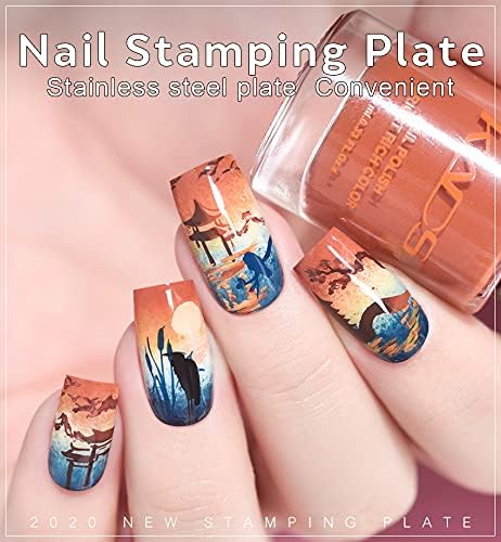 Miniatura 3 de KADS Plantilla de sello de uñas Placa de uñas Montaña y Grúa y Pino (CN026)