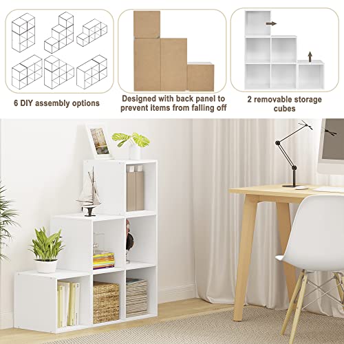 WOLTU weißes Regal für Buch Spielzeug, Bücherregal mit 6 Fächern, Schrank für Wohnzimmer Schlafzimmer, Raumteil aus Holzewerkstoff, Würfelregal Stufenregal 90x90x30 cm SK027ws