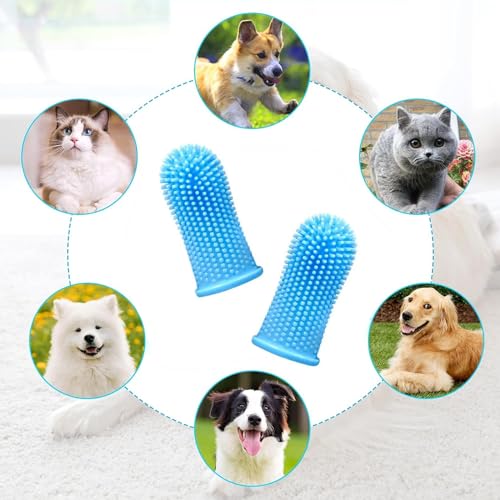 4 Stück Hundezahnbürste, 360º Pets Zähne Reinigung Zahnbürste, Fingerzahnbürste Hund Katze, Zahnbürste Hund, Für Hunde, Welpen, Katzen & Kleine Haustiere Zahnpflege(Blau, Rosa)