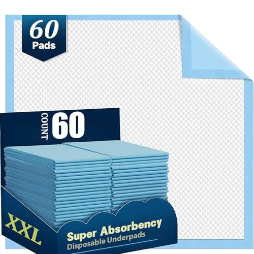 Image of 60 Count Disposable Bed Pads 30 inch x 36 inch for Adults, Kids & Pets - Super Absorbent Chucks Pads with Waterproof Backing, Leakproof Incontinence Underpads, Soft Non-Woven Top, Bed & Furniture Protection