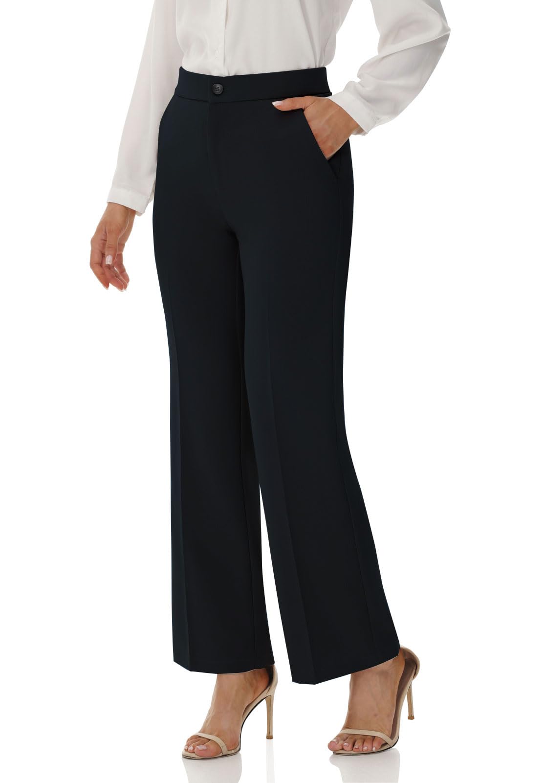 Soojun Womens Flat Front Wide Leg Pants Business Casual Trousers Office