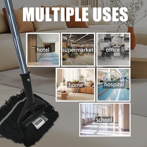 Image of Commercial Cotton Mop Heavy-Duty Industrial with 2 Replacement Heads 152 cm Handle Replacement mop Head (Black)