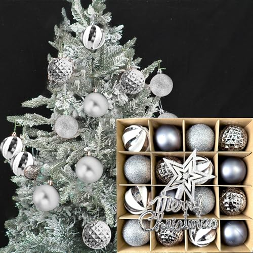 Weihnachtskugeln Silber Weiß Kunststoff Christbaumschmuck - 18 Stück...