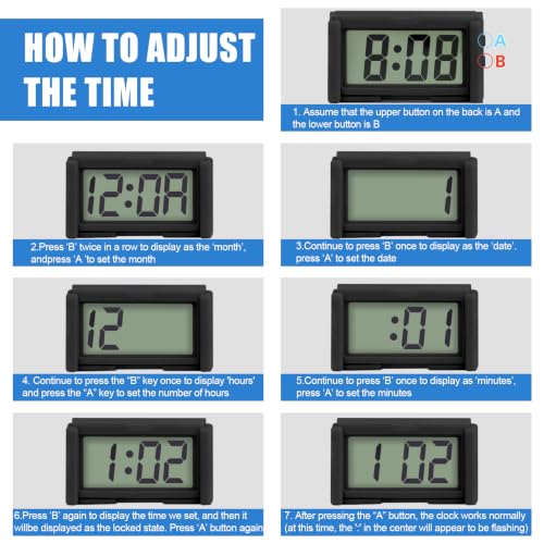 Image of Car Dashboard Digital Clock - with Jumbo LCD Time & Day Display - Mini Automotive Stick On Watch for Car Truck Dashboard & Air Vent (Black)