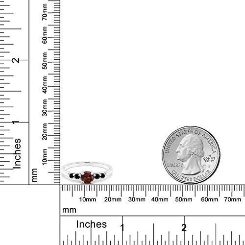 Gem Stone King 925 Sterling Silver Round Red Garnet and Black Diamond Engagement Ring For Women (0.73 Cttw, Available 5,6,7,8,9)3