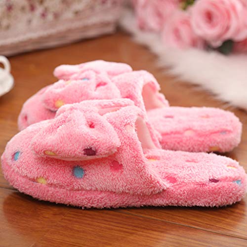 Slippers for Women Indoor Comfy Cute House Slipper Womens Fuzzy Polka Dot Bows Memory Foam Fluffy Fleece Slippers Winter Warm Slip On Flats Bedroom Non-Slip Rubber Sole Home Slides4