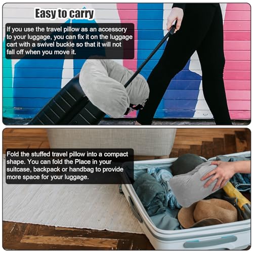 XIHIRCD Almohada de Viaje Rellenable con Ropa, Suave Almohada de Viaje Transformable Almohada para el Cuello Ampliable Almohada de Tela para Llevar para Viajar Coche Hogar Oficina Vuelo (Gris Oscuro)