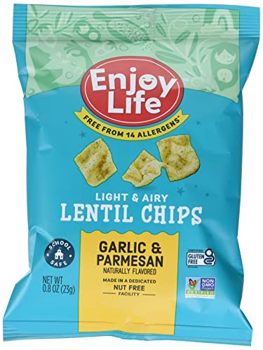 Enjoy Life Garlic And Parmesan Lentil Chips, Dairy Free Chips, Soy Free, Nut Free, Non Gmo, Vegan, Gluten Free, 0.8 Oz (12 Bags), White #TOP3