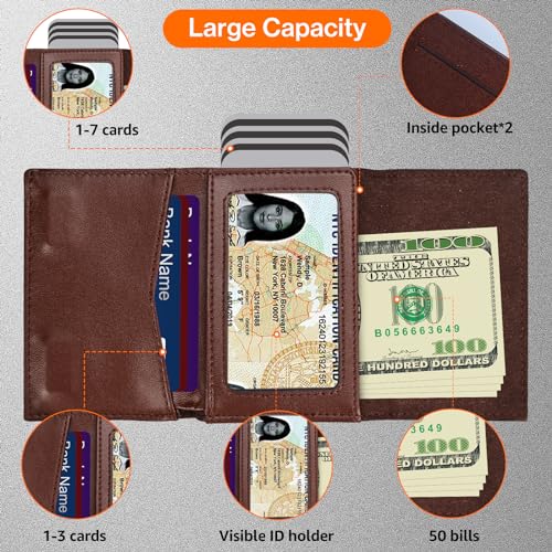 Smart Men Wallet Front Pocket Card Holder for Apple AirTag:RFID Blocking, Pop Up Aluminum Card Case, 10-14 Card Capacity, IDWindow, Cash Slot, Minimalist, Slim, Trifold, Magnetic Closure, Carbon Fiber3