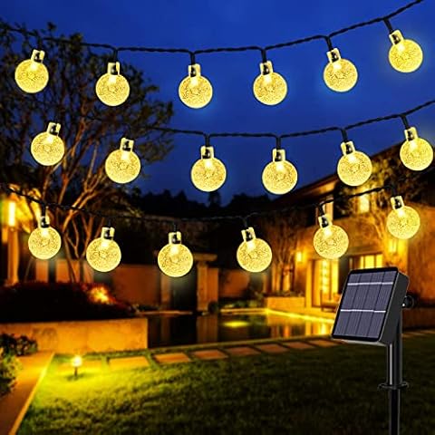 Solar Lights Outdoor Garden, 50 LED 24 ft Garden Lights Solar Powered Waterproof with 8 Modes, Solar String Fairy Lights Ornaments for Patio, Garden, Gazebo, Yard, Outside (Warm White) Cover