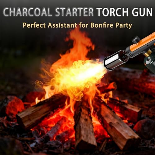 Image of Powerful Propane Torch Gun, Kitchen Torch With Adjustable Flame, Flamethrower Blow Torch for BBQ, Campfire, Searing Steak, Camping (Propane Tank Not Included) -Orange