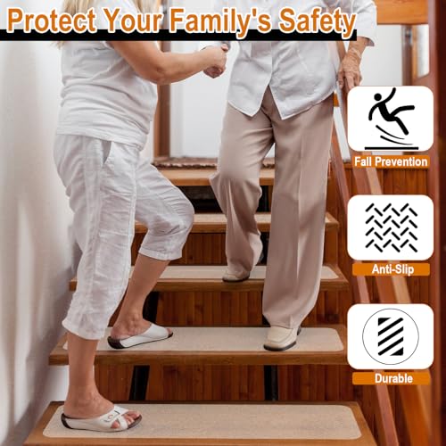 kelav Treppenstufen Matten Antirutsch Treppe, 15 Stück Treppen Rutschschutz Antirutschmatte Selbstklebend Treppenteppich Transparent, Antirutschband für Holzstufen und Böden(10 x 60 cm)