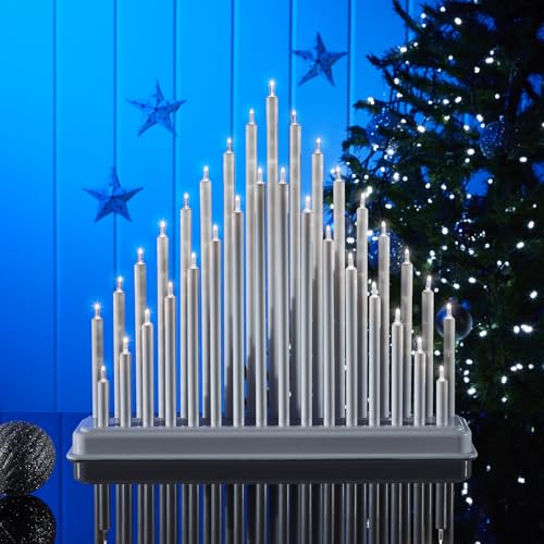 Bloomingtons Direct Silver Pipe Candle Bridge Arch Tower - Battery Operated Elegant 33 Warm White LED Xmas Candles - Christmas Decorations Candlebridge for Office, Window