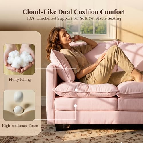 Image of Loveseat Sofa with Cloud 3-Layer Cushion & 27 inch Deep Seat, Modern Love Seat Small Couch with 2 Washable Pillows for Small Spaces, Bedroom, Apartment, Office, Living Room, in a Box, 50-Inch Blush Pink